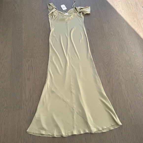 Reformation RONDA silk drape maxi dress - dried herbs sage green herb - Size 12 - Picture 3 of 13